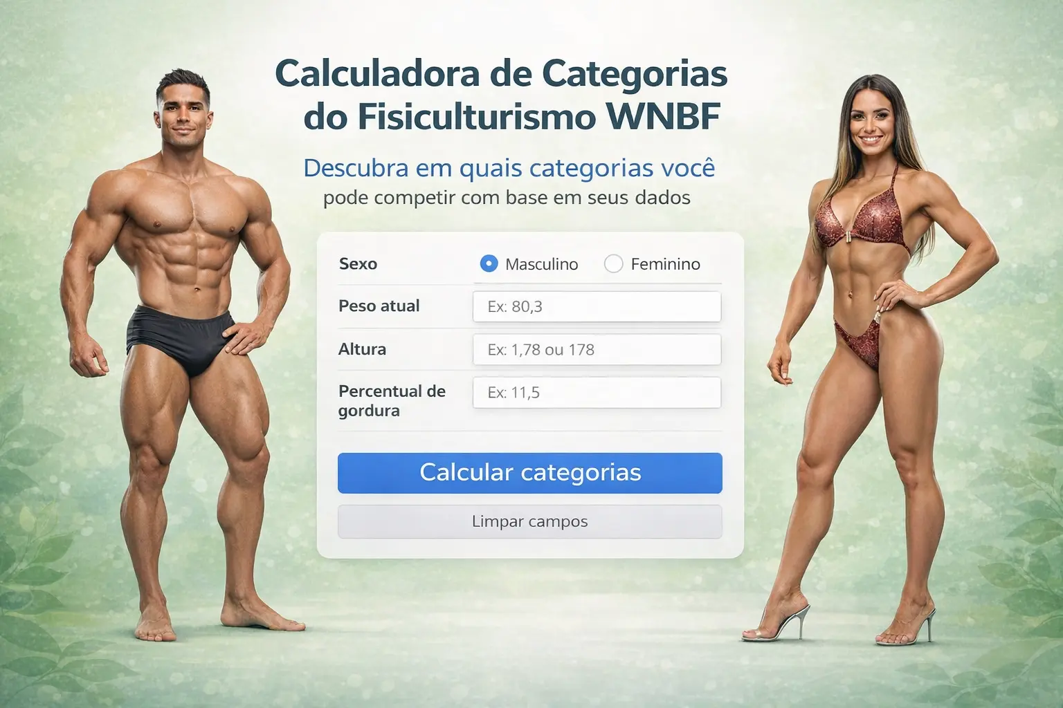 Calculadora de categorias de fisiculturismo natural WNBF Calculadora de categorias de fisiculturismo natural WNBF