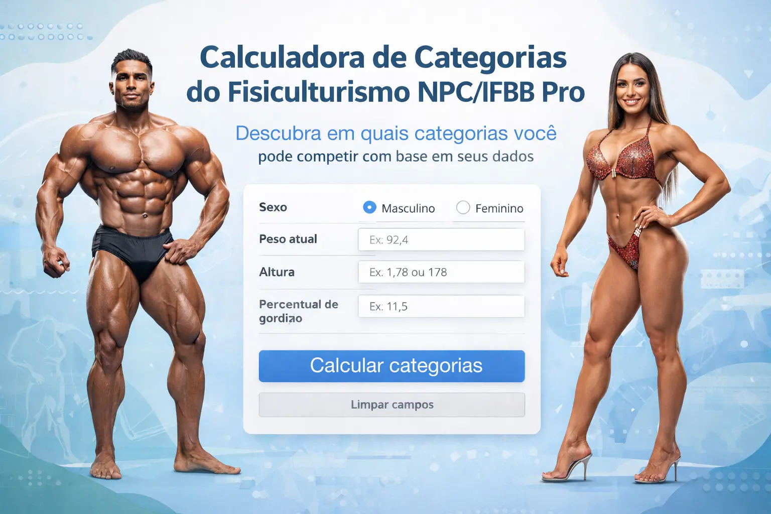 Calculadora de categorias de fisiculturismo NPC e IFBB Pro